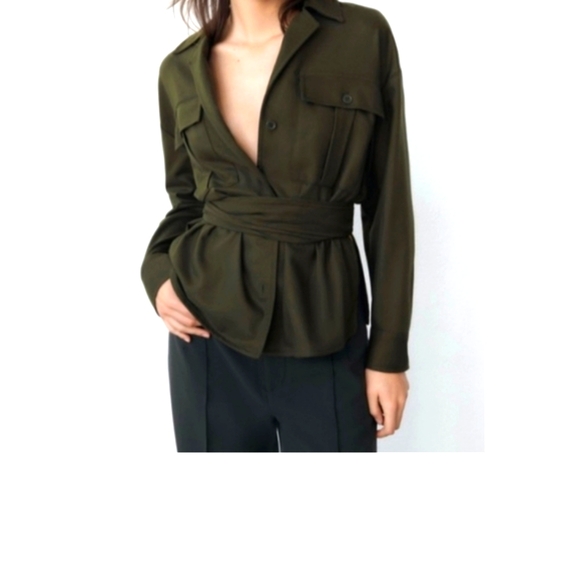 Zara Belted Green Pocket Jacket Size XL - Picture 10 of 12